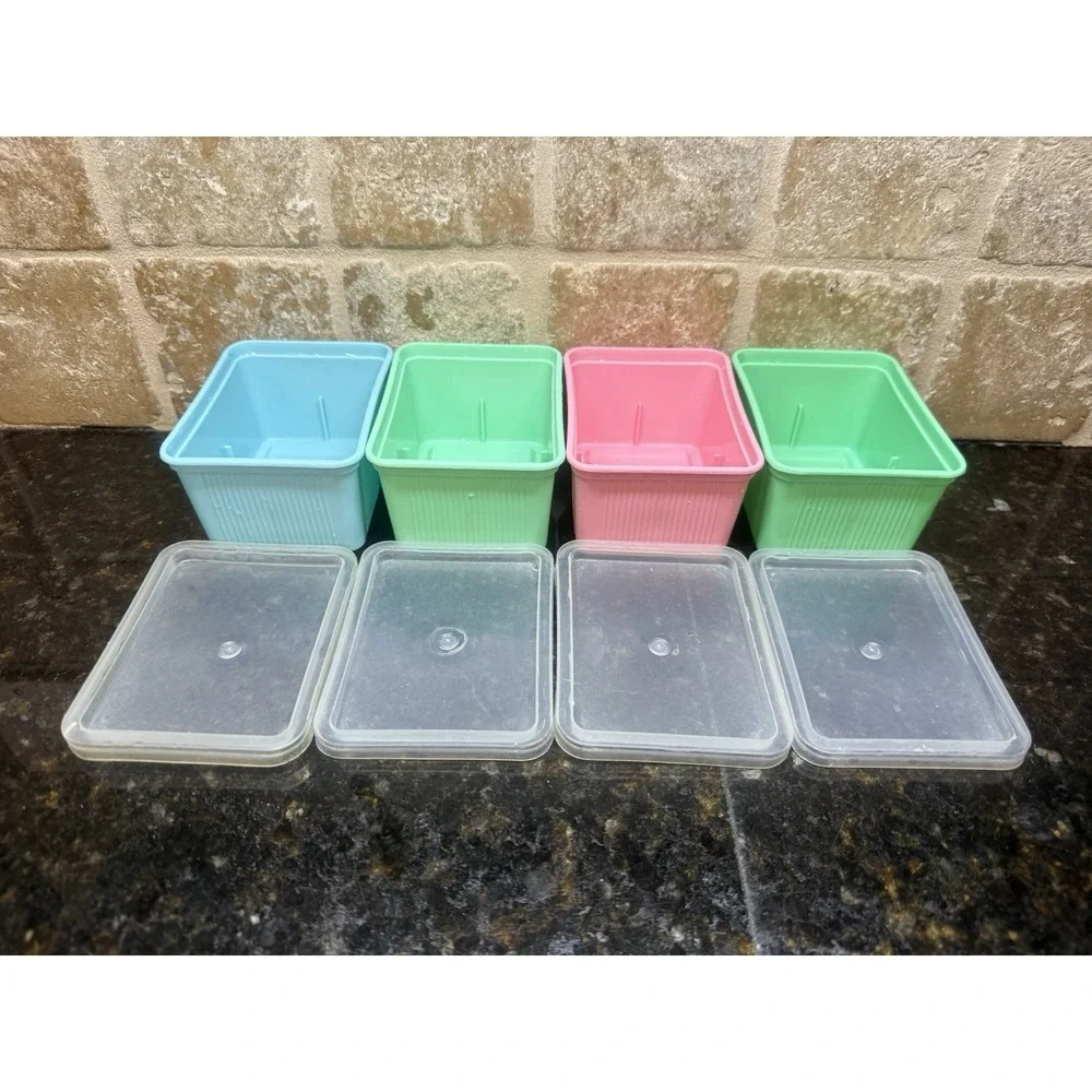 VTG Set Of 4 Goody Handi‎ Boxes Storage Containers Pastel Colors Plastic Lids